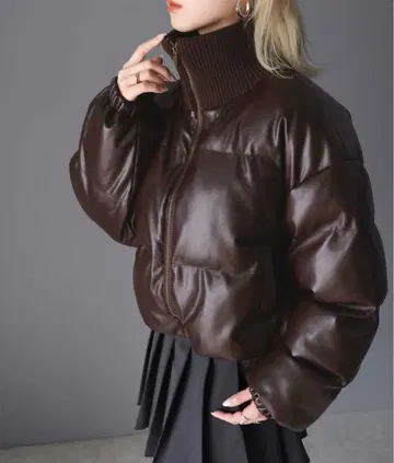 milybilet 페이크 레더 숏 다운 브라운 L 완판템