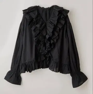 크링클 크링클 크링클 코튼 프릴 블라우스 블랙