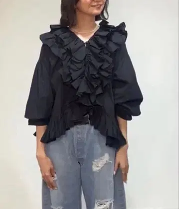 crinklecrinklecrinkle 프릴 판초 블라우스 블랙