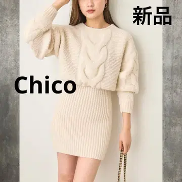 새상품 Chico 케이블 돌먼 니트 미니 원피스 아이보리 긴팔 겨울