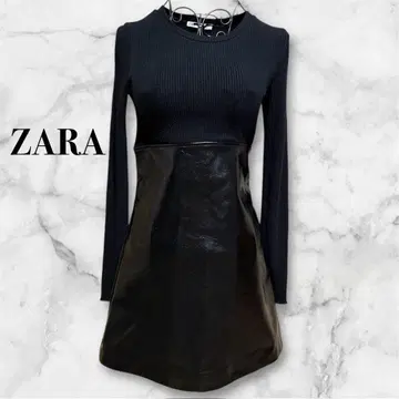 [새상품급] ZARA 가죽풍 소재 콤비 원피스 블랙 S