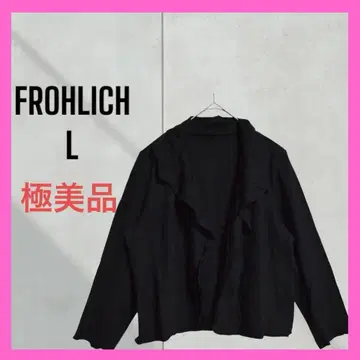 컨디션 최상 [FROHLICH] 울 드레이프 가디건 7부 소매 블랙