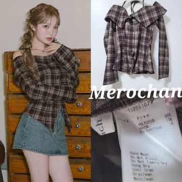 다리치 홀터 오프숄더 체크 셔츠 브라운 새상품급