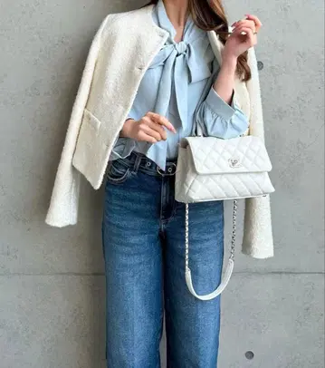 ZARA 아이보리 노카라 자켓 트위드풍