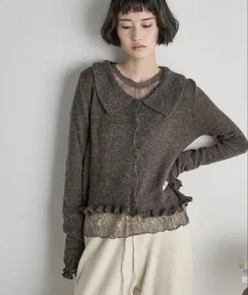 모헤어 프릴 시어 폴로 니트 가디건 THE YOn