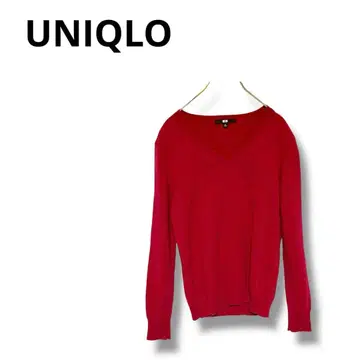 [ 유니클로 ] 니트 스웨터 긴팔 V넥 심플 캐시미어 레드 M