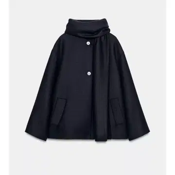 ZARA 울 숏 스카프 코트 네이비