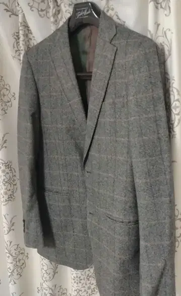 그레이 체크 무늬 자켓&베스트 세트