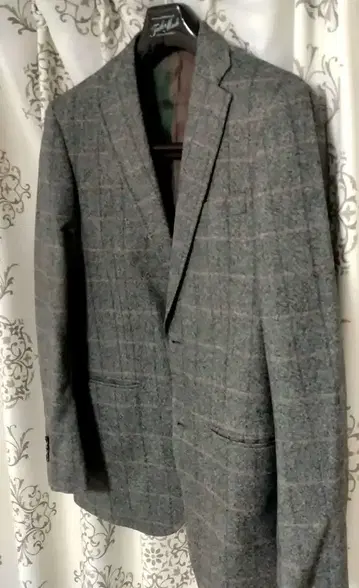 그레이 체크 무늬 자켓&베스트 세트