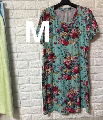 해외 구제 의류 꽃무늬 민트 그린 반팔 원피스 [ M ] 블루