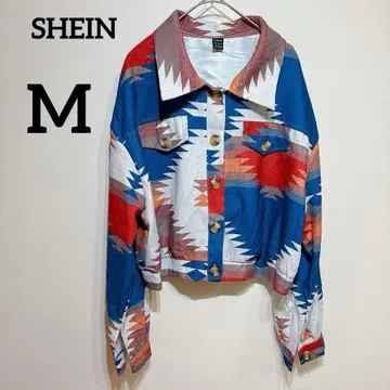 SHEIN [ M ] 기하학 패턴 크롭 긴팔 셔츠 상의