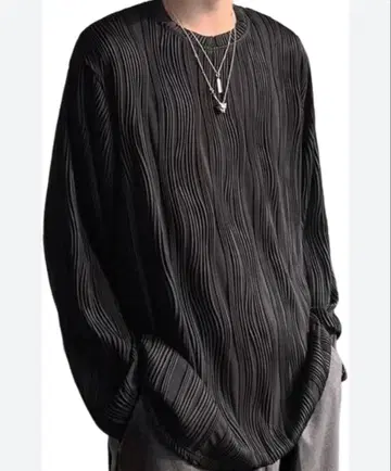 [ 새상품급 ] 빅 실루엣 웨이브 무지 롱 긴팔 T셔츠 XL 남성용 블랙