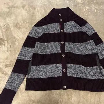 23구 프론트 버튼 스웨터 가디건 오샤레 보더 포켓 포함