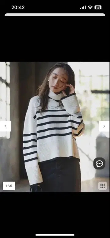23구 스트라이프 하이넥 니트 스웨터