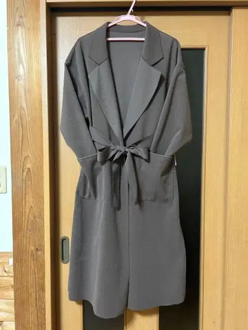 브라운 롱 코트 허리 리본 포함