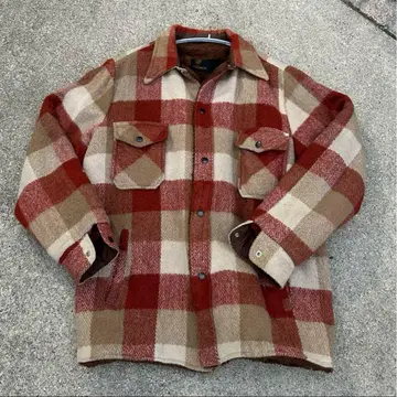 구제 의류 헤비 플란넬 셔츠 체크 무늬 보아 안감 브라운
