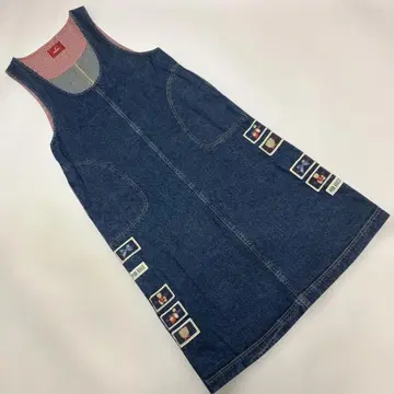 핑크하우스 와펜 사용 데님 오버롤 스커트