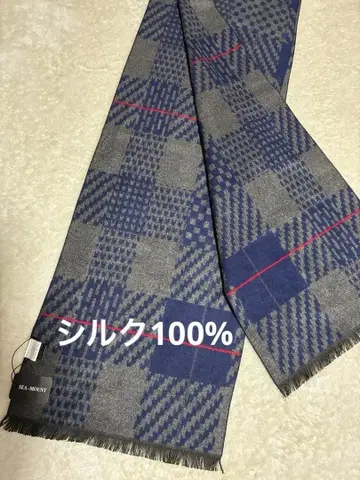 미사용 새상품 고급 실크 100% 머플러 체크 무늬