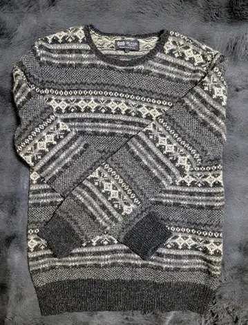 BEAMS HEART 기하학 패턴 니트 스웨터 울 100%