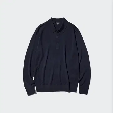 UNIQLO 엑스트라 파인 메리노 니트 피케 셔츠 긴팔 M 네이비