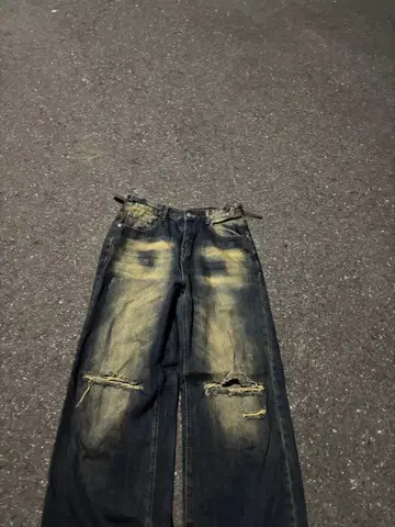 데미지 가공 다크 블루 데님 팬츠 y2k