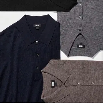 UNIQLO 엑스트라 파인 메리노 니트 피케 셔츠 긴팔 M 네이비