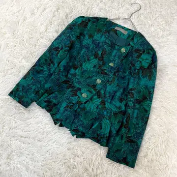 자켓 꽃무늬 그린 골드 버튼 빈티지 울 2368