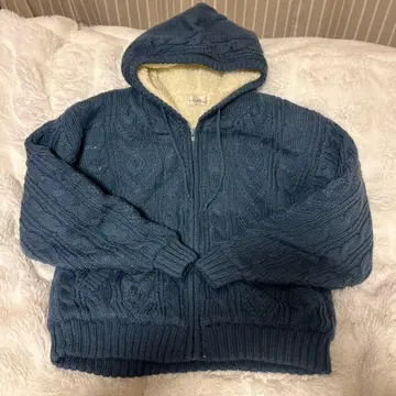 네이비 플리스 자켓 후드 부착