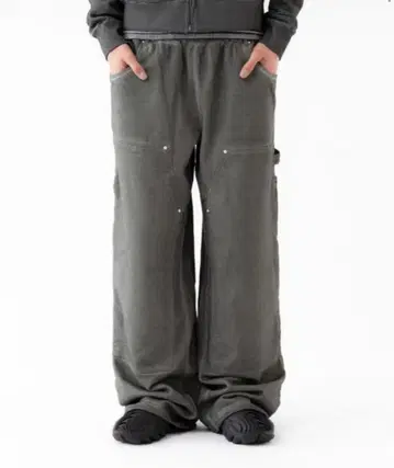 BEAMS/빔즈/더블니/페인터/스웨트 팬츠/페이드 블랙