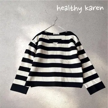 810*헬시렌 [ M ] 긴팔 니트 보더 V 넥 화이트 블랙