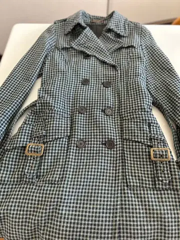 여성용 롱 코트 체크 무늬 트렌치코트 [블루벨]