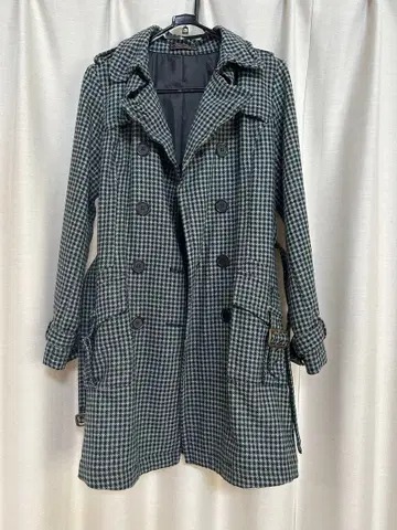 여성용 코트 체크 무늬 트렌치형 코트 [블루벨]