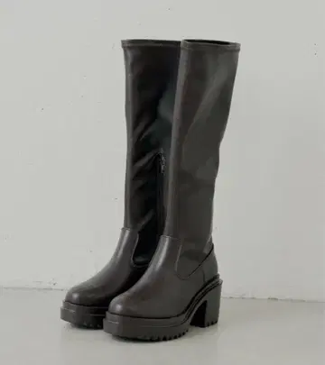 chico 통굽 청키 스트레치 롱 부츠 브라운