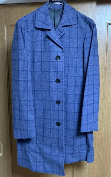 블루 계열 체크 스텐카라 코트