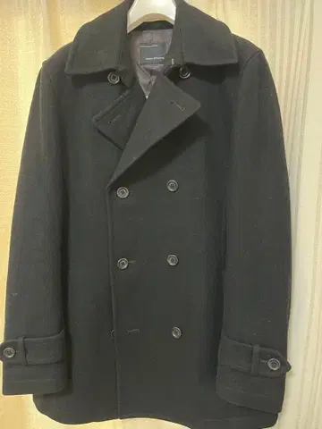 블랙 더블 브레스트 피 코트