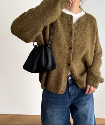 El mar 알파카 혼방 크루넥 가디건