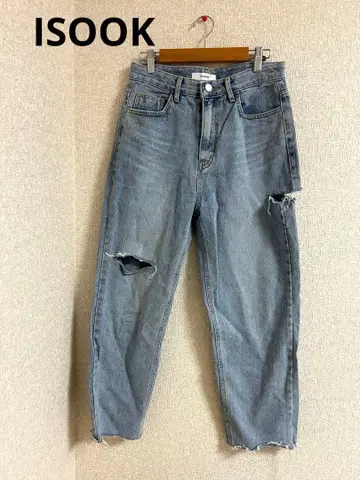 ISOOK 데미지 테이퍼드 데님