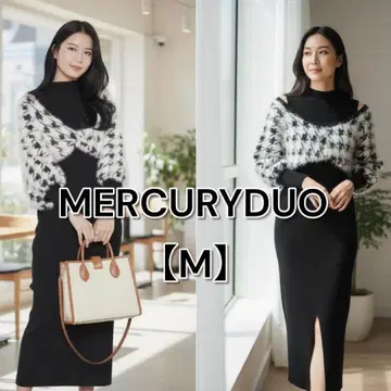 머큐리 듀오 2WAY 자카드 가디건 도킹 니트 원피스 블랙 M