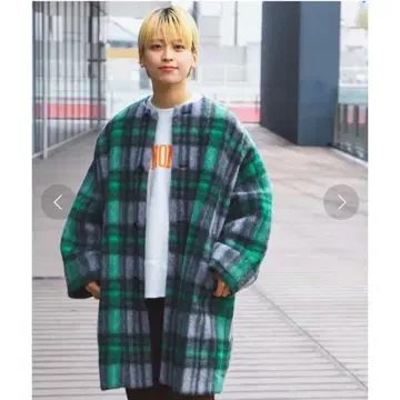 BEAMS BOY 슬라이버 체크 노카라 코트