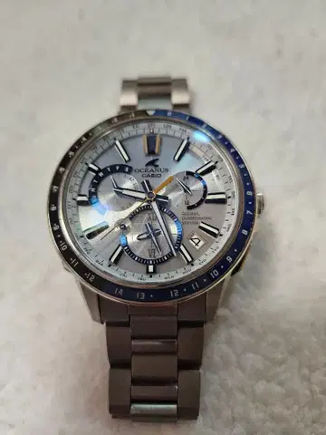 OCEANUS 실버 블루 크로노그래프 CASIO 카시오 남성용