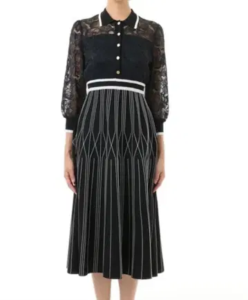 [ diagram ] 레이스 긴팔 스트라이프 A라인 원피스