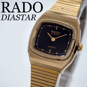 55 작동 RADO 시계 여성용 골드 블랙 스퀘어 다이아 스타
