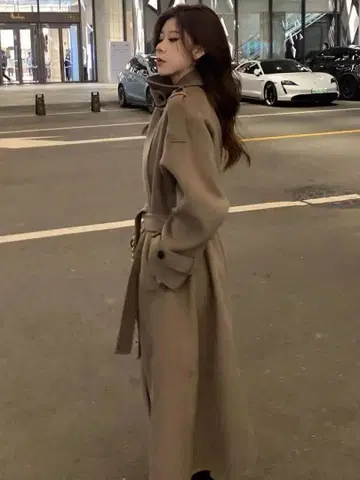 베이지 울 혼방 롱 코트