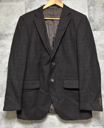 앙제리코 테일러드 자켓 울 체크 무늬 두꺼운 원단 자켓 브라운