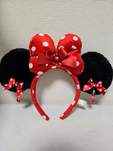 [ 새상품급 ] 미니 머리띠 귀찌 빨간색 도트 리본 도쿄 디즈니 리조트