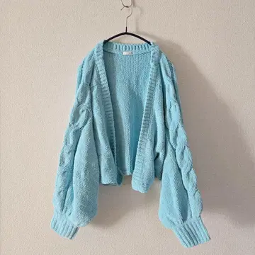 GYDA/제이다 벌룬 슬리브 케이블 니트 볼레로 [ 민트 그린 ]