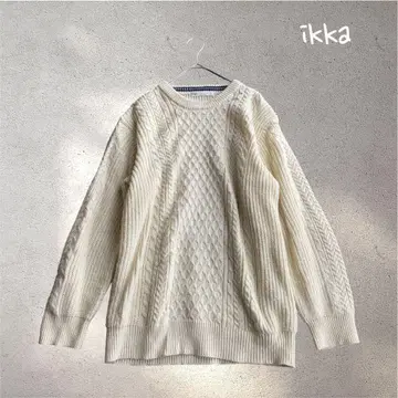 891*이카 [ M ] 케이블 니트 스웨터 아이보리 화이트 긴팔 크루넥