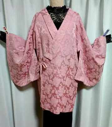 앤티크 핑크의 도중착 일본 의류 코트 떠오르는 꽃 자카드