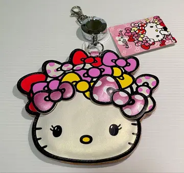 [ 미사용 ] SANRIO 헬로키티 패스 케이스 릴 포함 페이스 리본