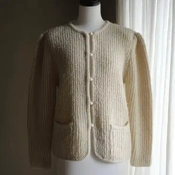 빈티지 니트 가디건 자켓 아이보리 퍼프 슬리브